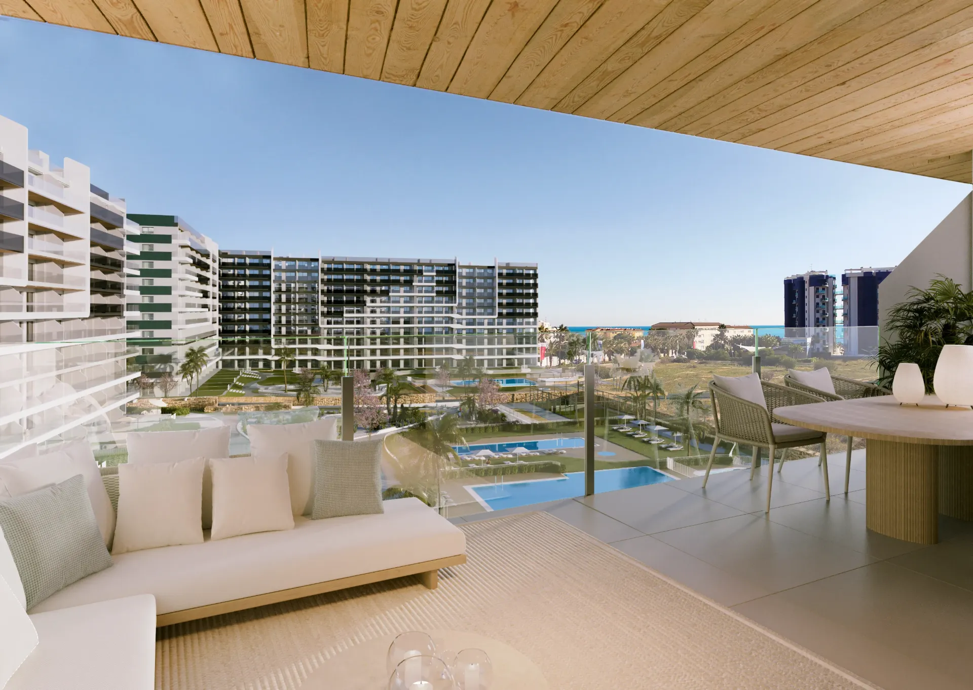 PUNTA PRIMA - luxusný rezidenčný komplex Corallia Resort v 2. línií od pláže s 250 apartmánmi, 3 bazénmi, padel kurtom a saunou.