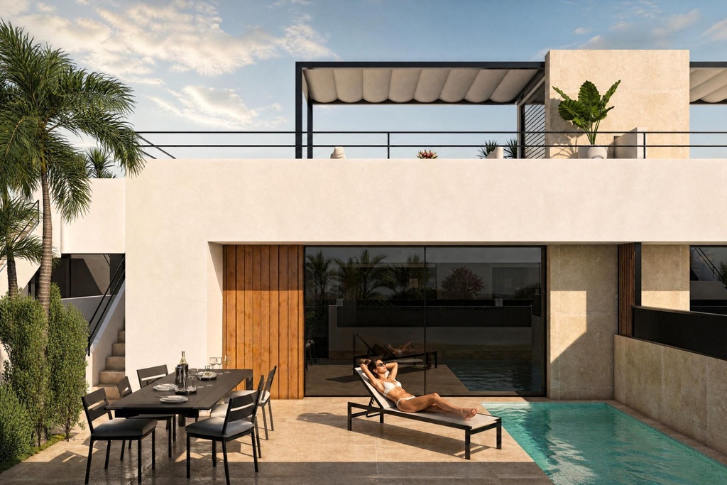 ALHAMA DE MURCIA – Moderný 2-spálňový mestský dom od 287 000 € | Bazén, Terasa, Parkovanie